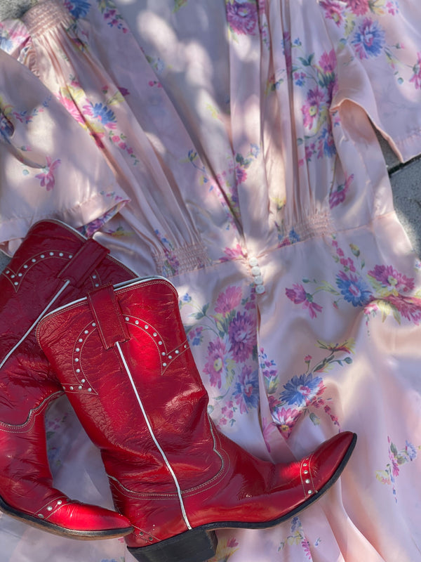 1980s Justin Red Patent Leather Cowboy Boots