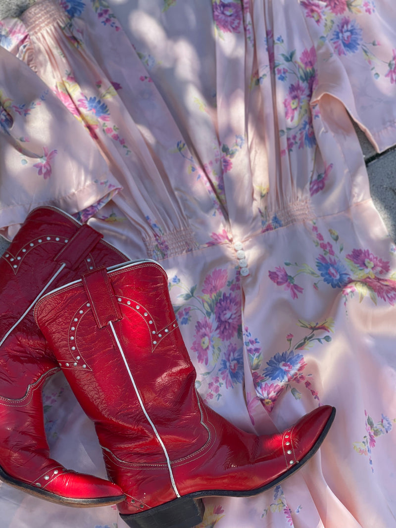 1980s Justin Red Patent Leather Cowboy Boots