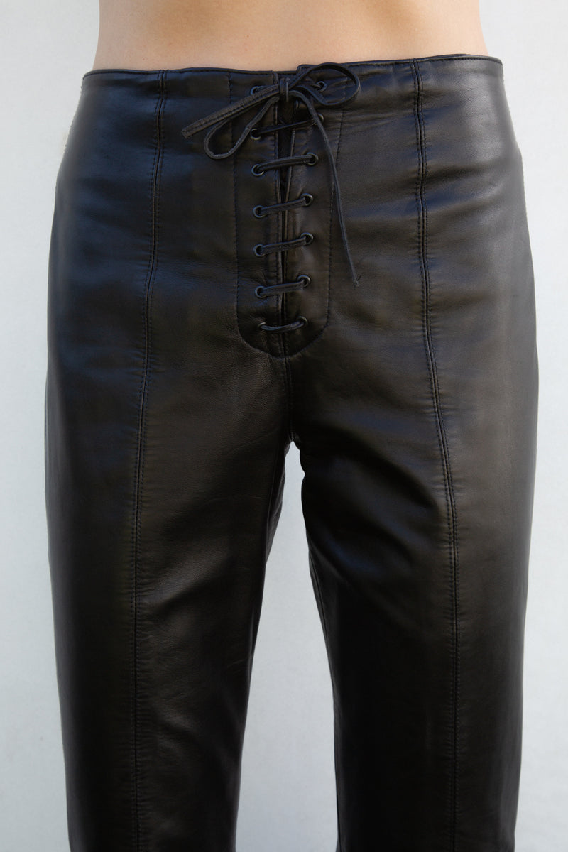 Vintage Leather Lace up Bell Bottoms