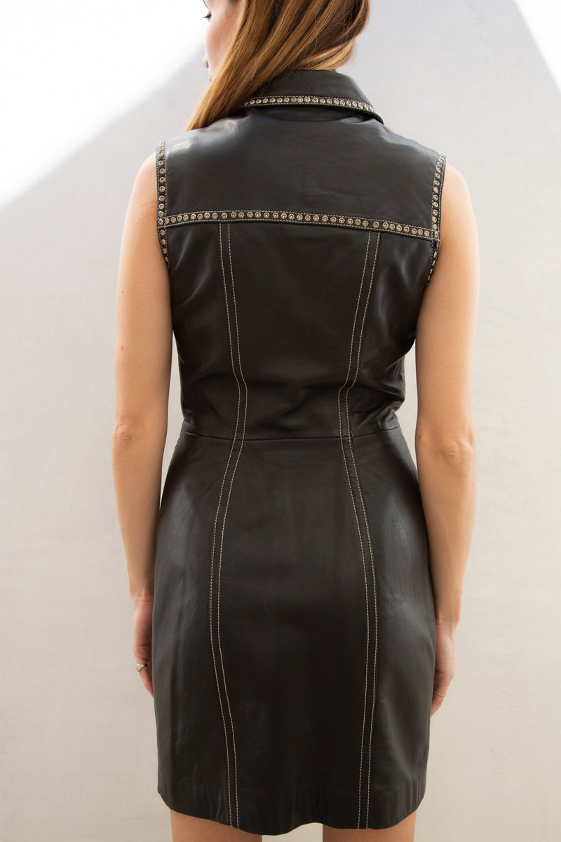 Vintage Leather Grommet Detail Sleeveless Dress