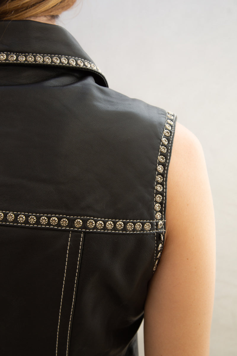 Vintage Leather Grommet Detail Sleeveless Dress