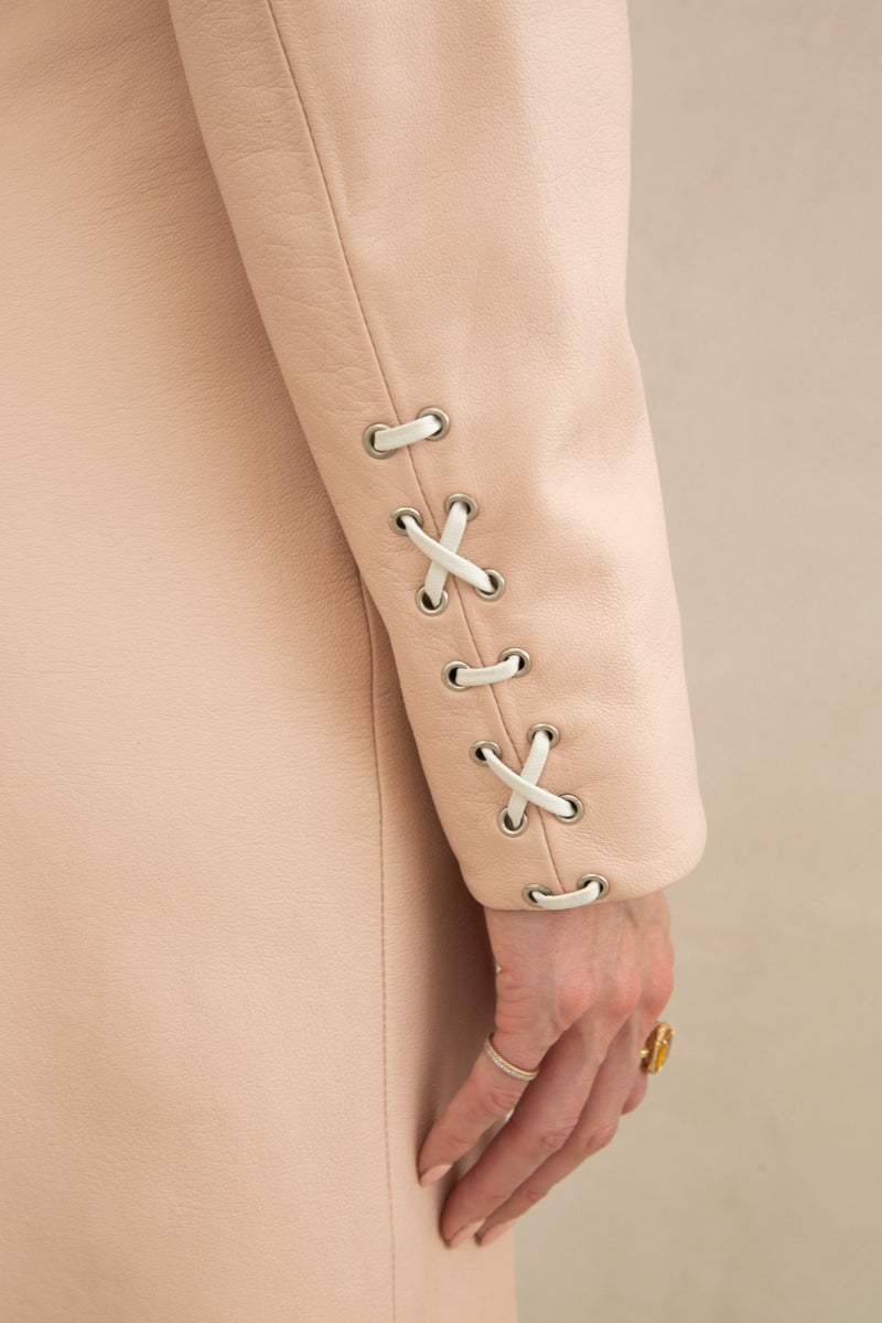 Vintage Pink Leather Lattice Detail Dress and Blazer Set