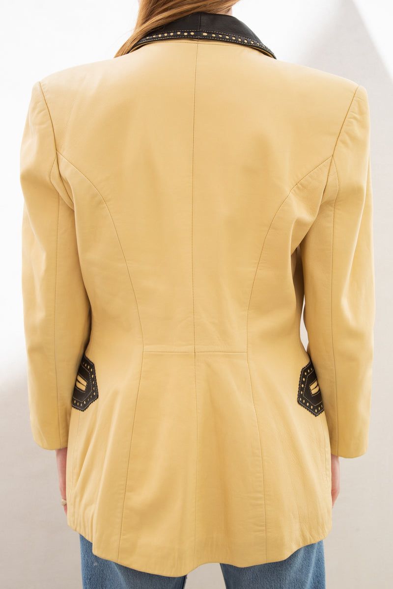 Vintage Oversized Cream Leather Blazer