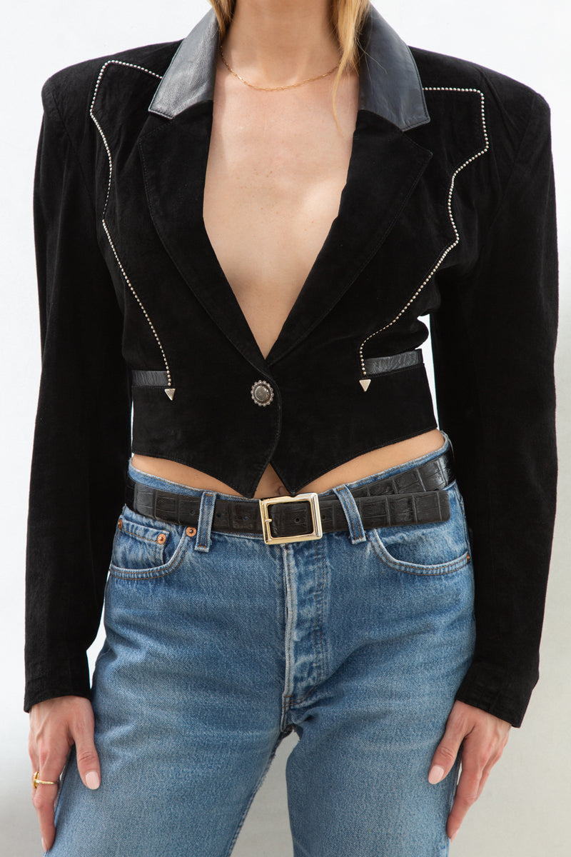 Leather and Suede Bolero with Metal Western Details