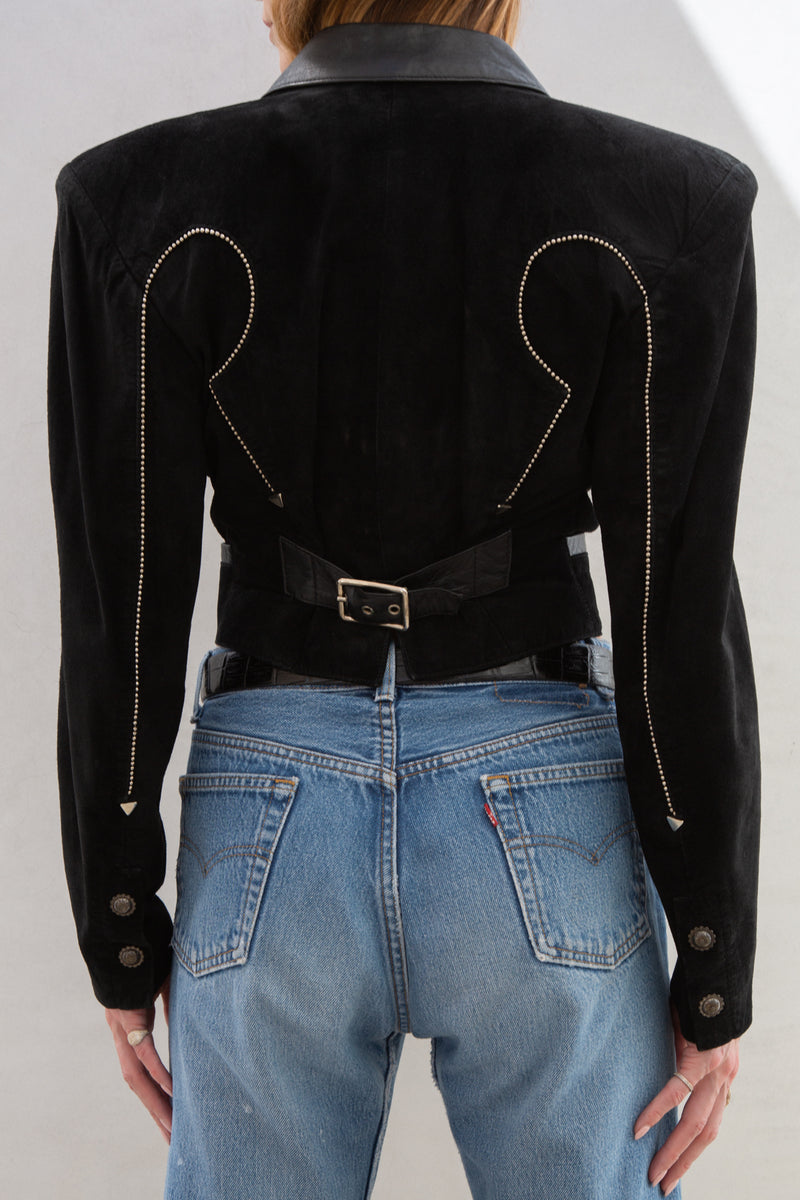 Leather and Suede Bolero with Metal Western Details