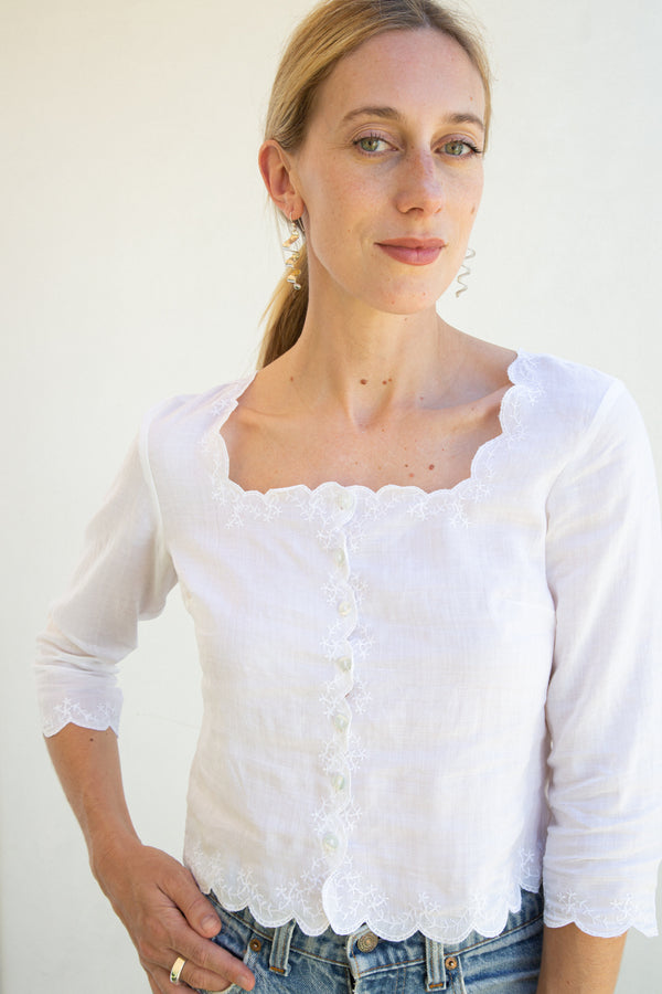 Vintage Embroidered Scalloped Top