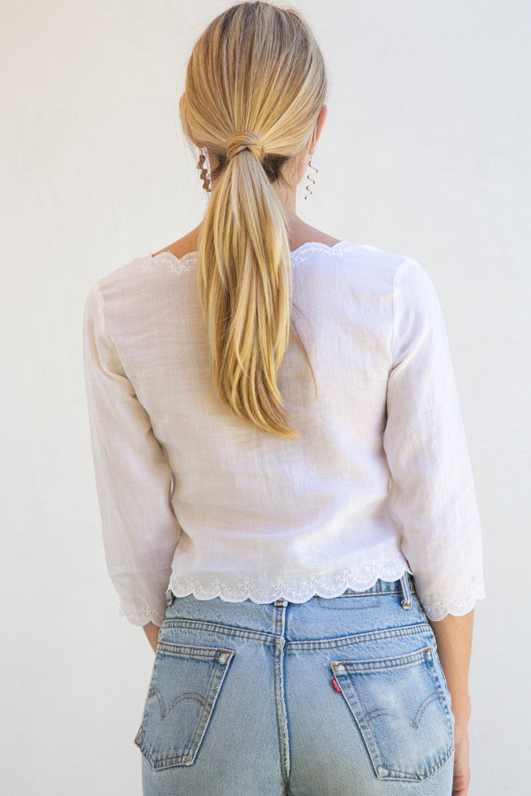 Vintage Embroidered Scalloped Top