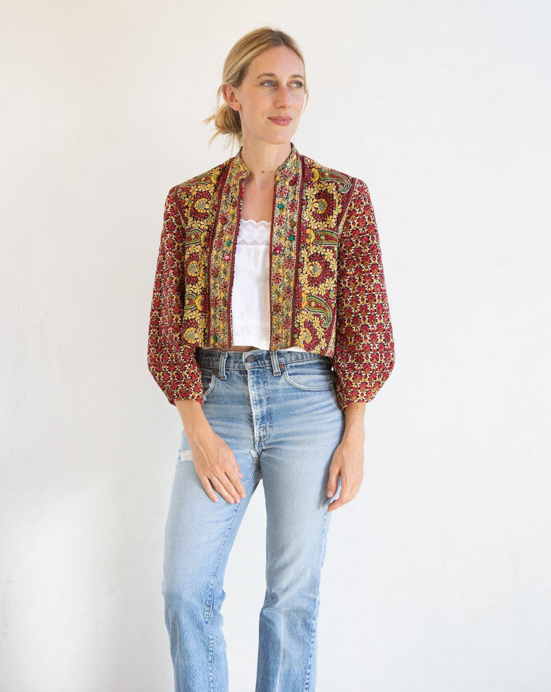 Vintage Embellished Indian Block Print Jacket
