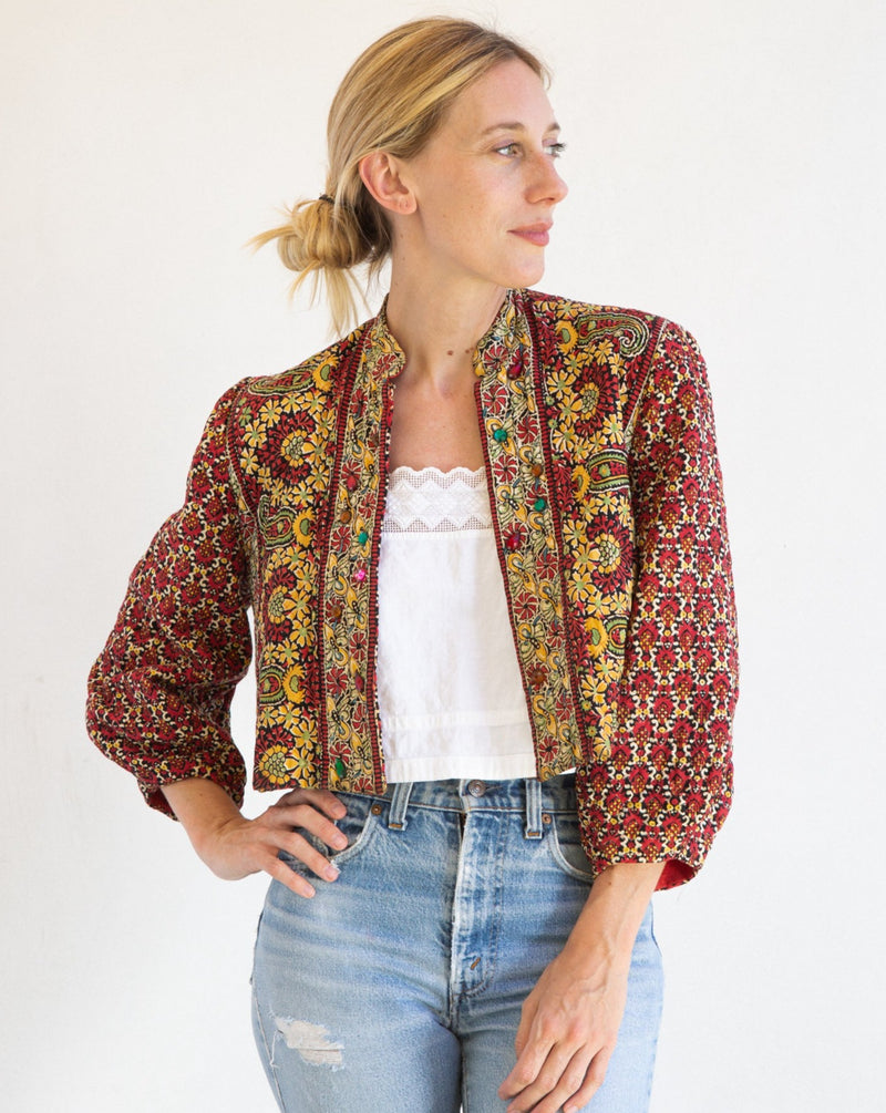Vintage Embellished Indian Block Print Jacket