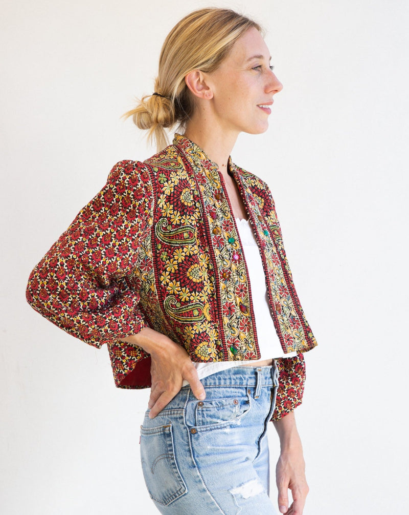 Vintage Embellished Indian Block Print Jacket
