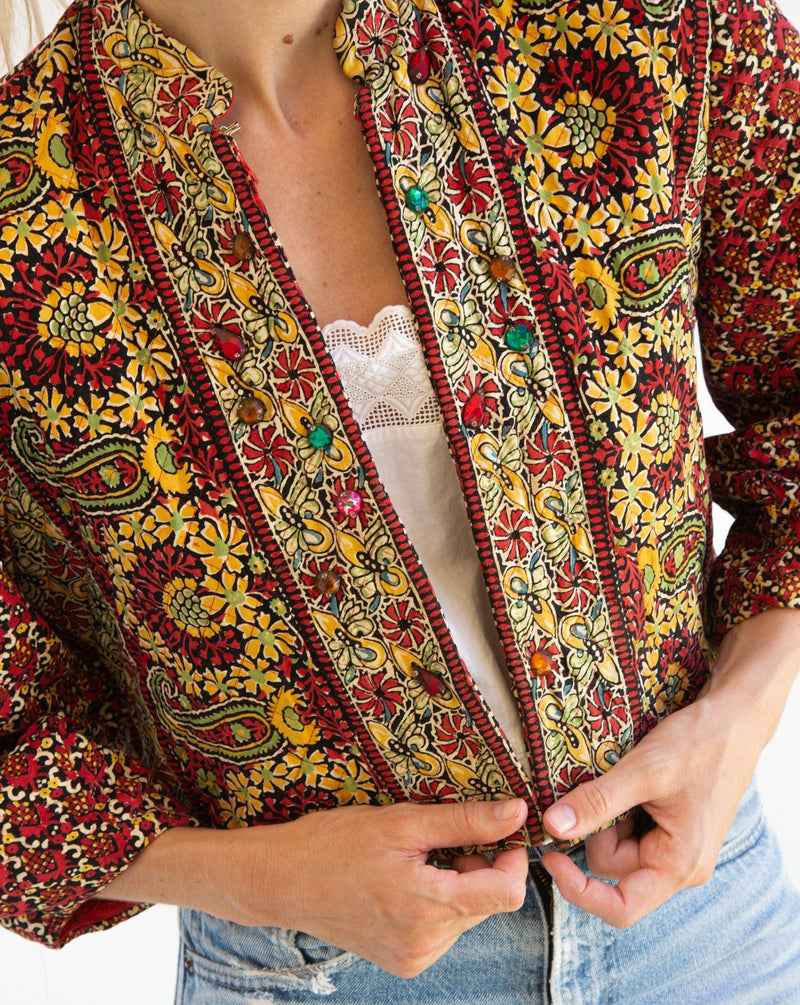 Vintage Embellished Indian Block Print Jacket
