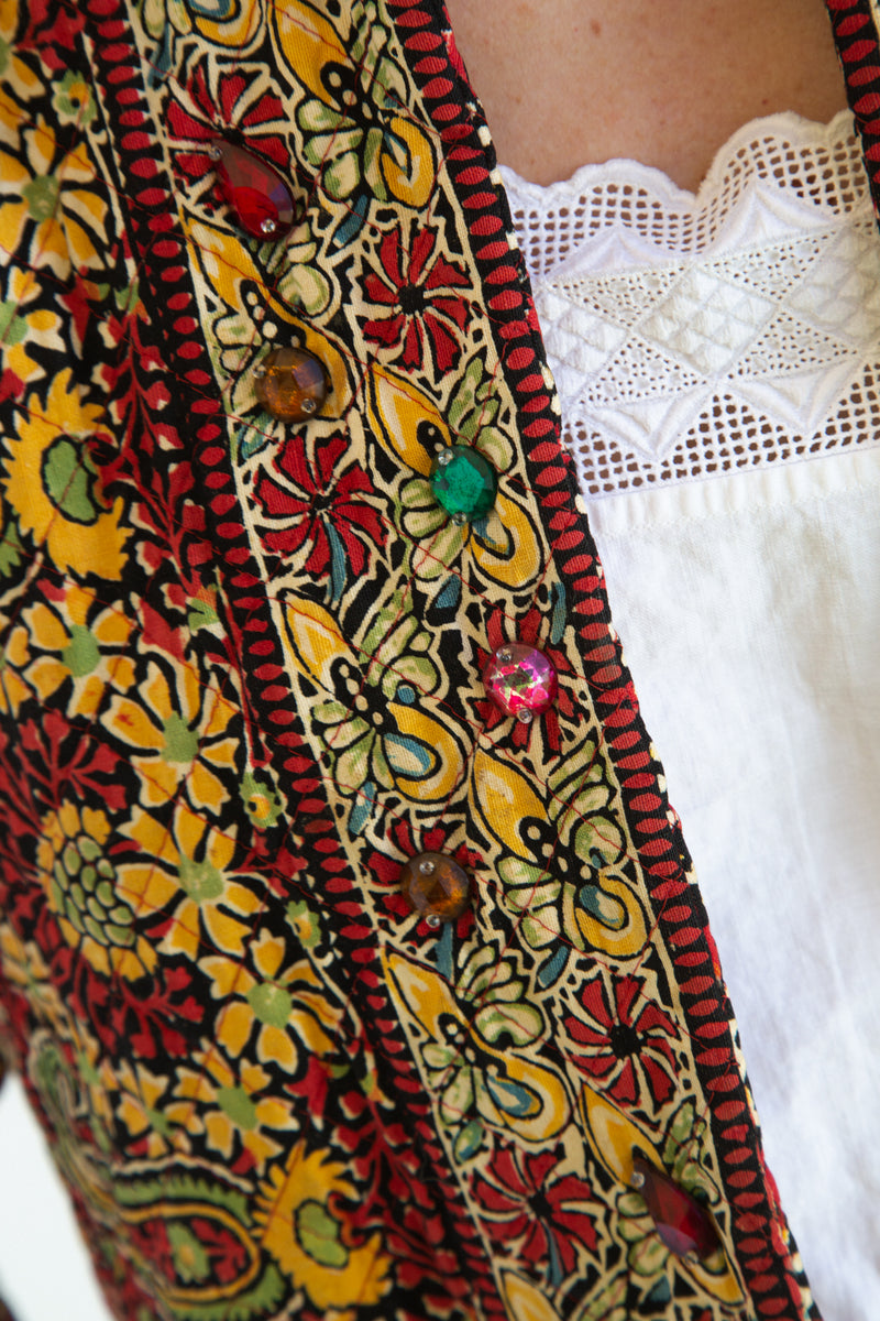 Vintage Embellished Indian Block Print Jacket