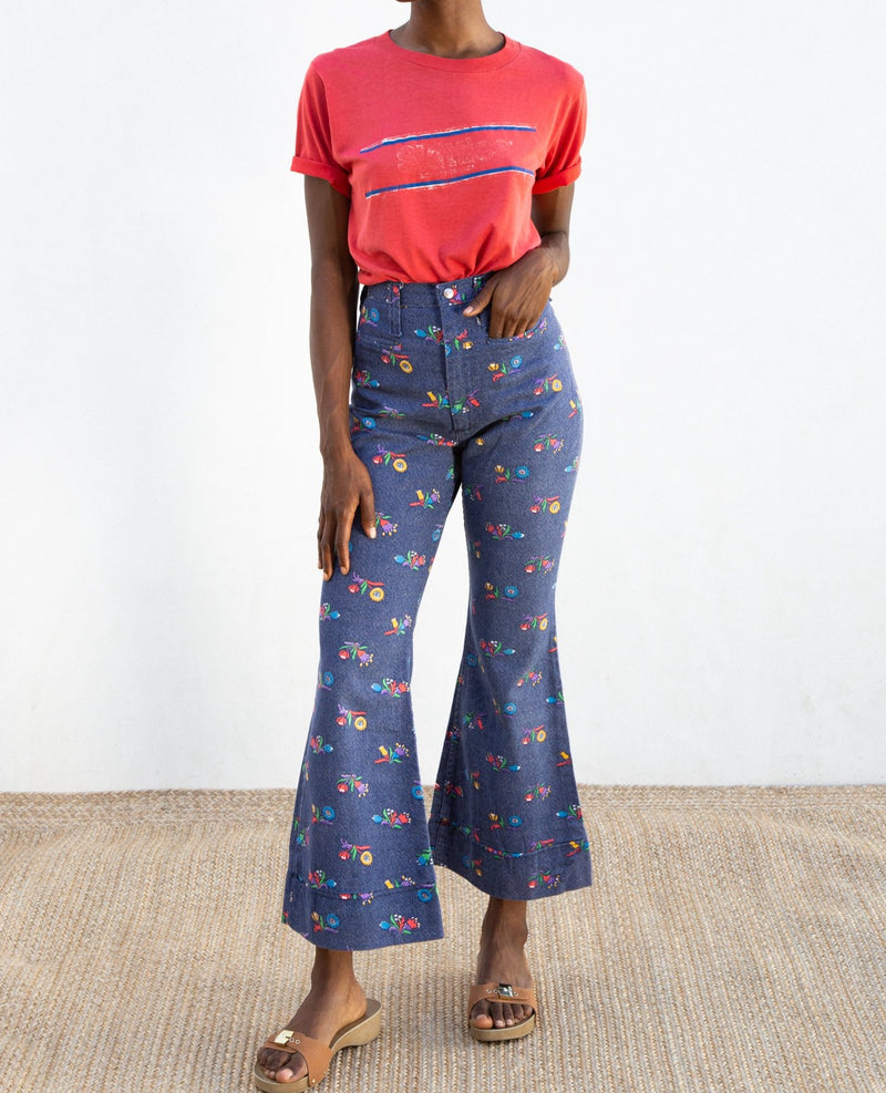 1970s Floral Print Maverick Bell Bottoms