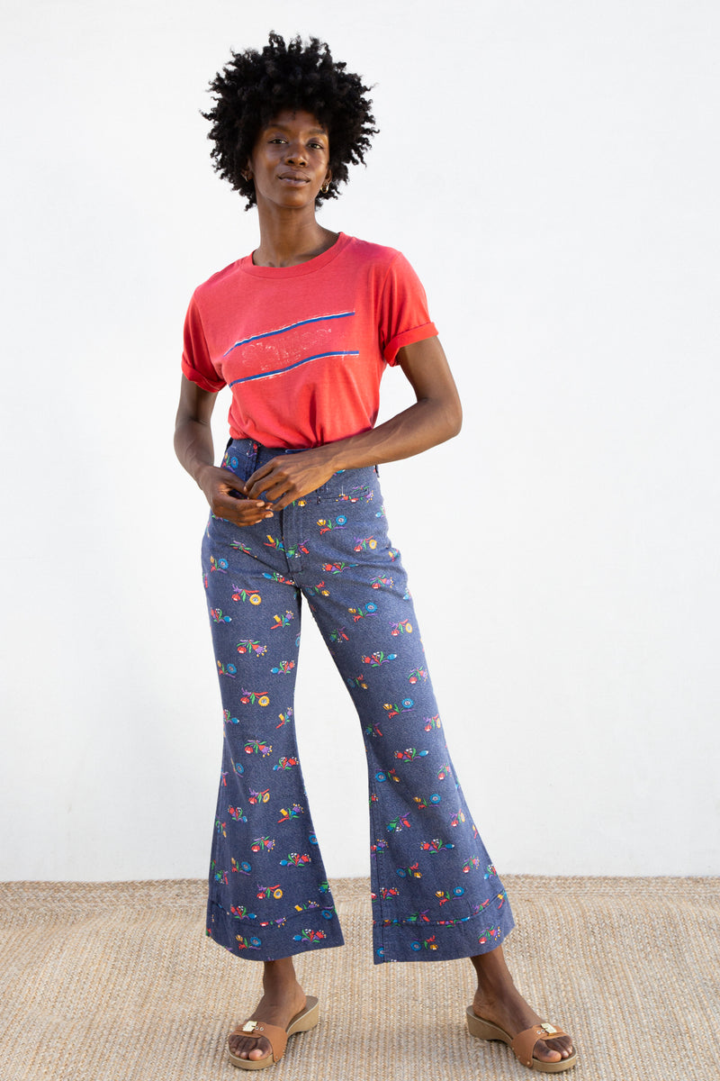 1970s Floral Print Maverick Bell Bottoms