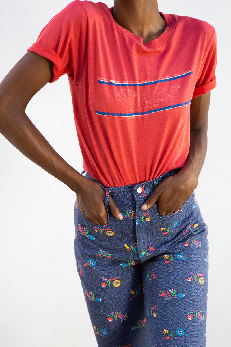 1970s Floral Print Maverick Bell Bottoms