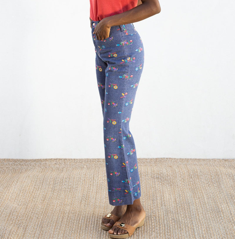 1970s Floral Print Maverick Bell Bottoms