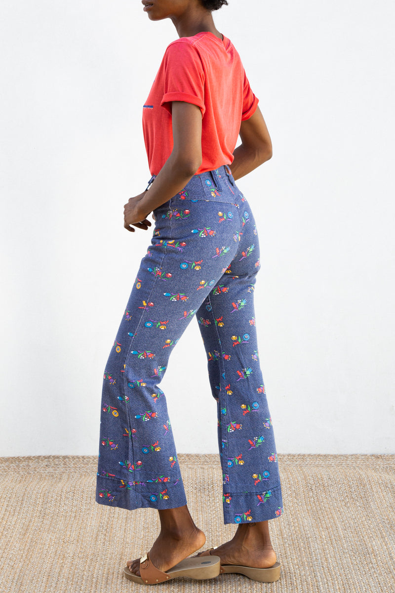 1970s Floral Print Maverick Bell Bottoms