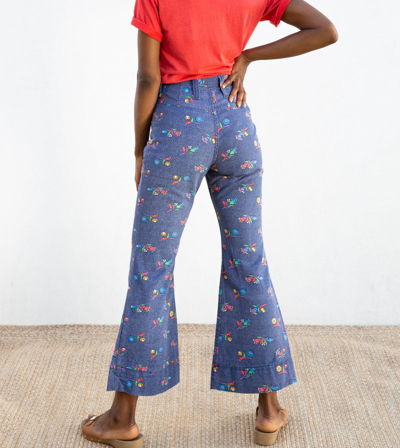 1970s Floral Print Maverick Bell Bottoms