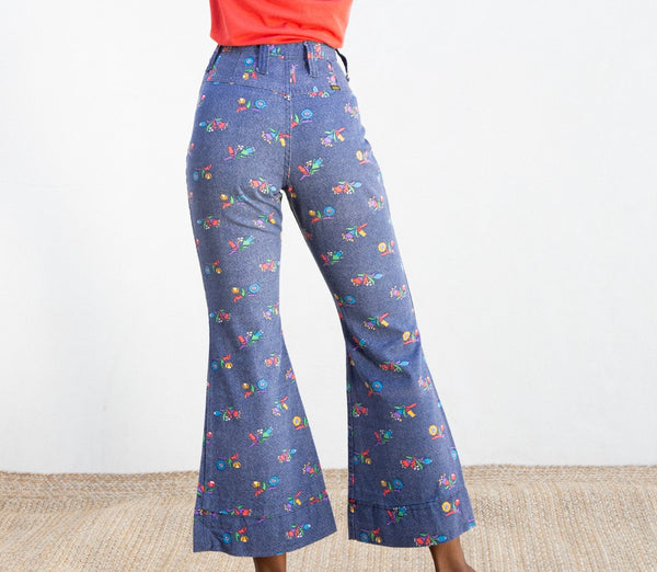 1970s Floral Print Maverick Bell Bottoms