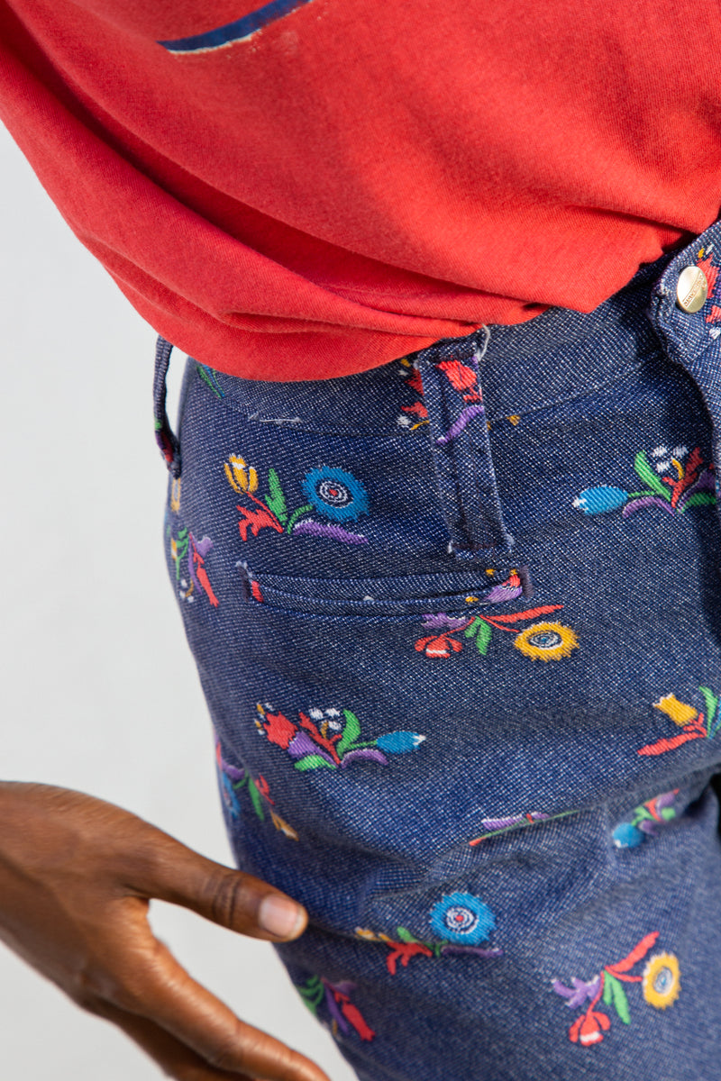 1970s Floral Print Maverick Bell Bottoms