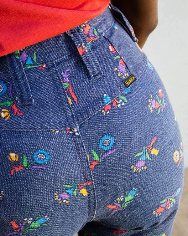 1970s Floral Print Maverick Bell Bottoms