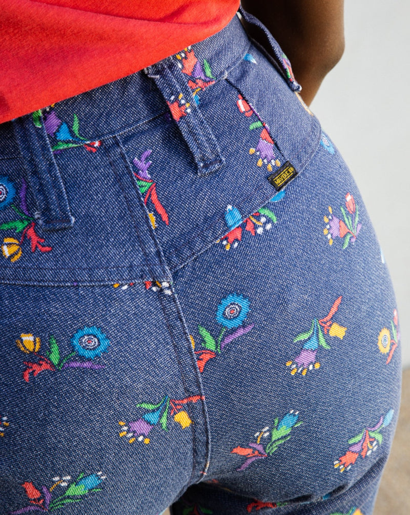 1970s Floral Print Maverick Bell Bottoms