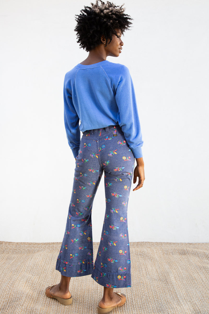 1970s Floral Print Maverick Bell Bottoms