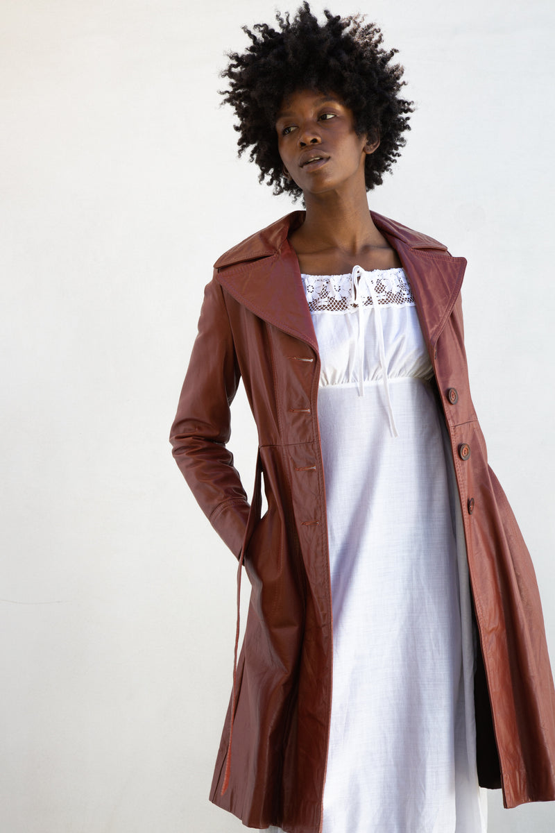 1970s Brick Red Leather Trench