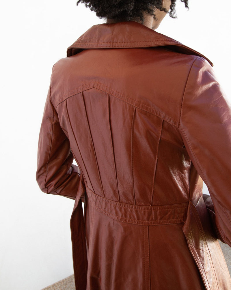 1970s Brick Red Leather Trench