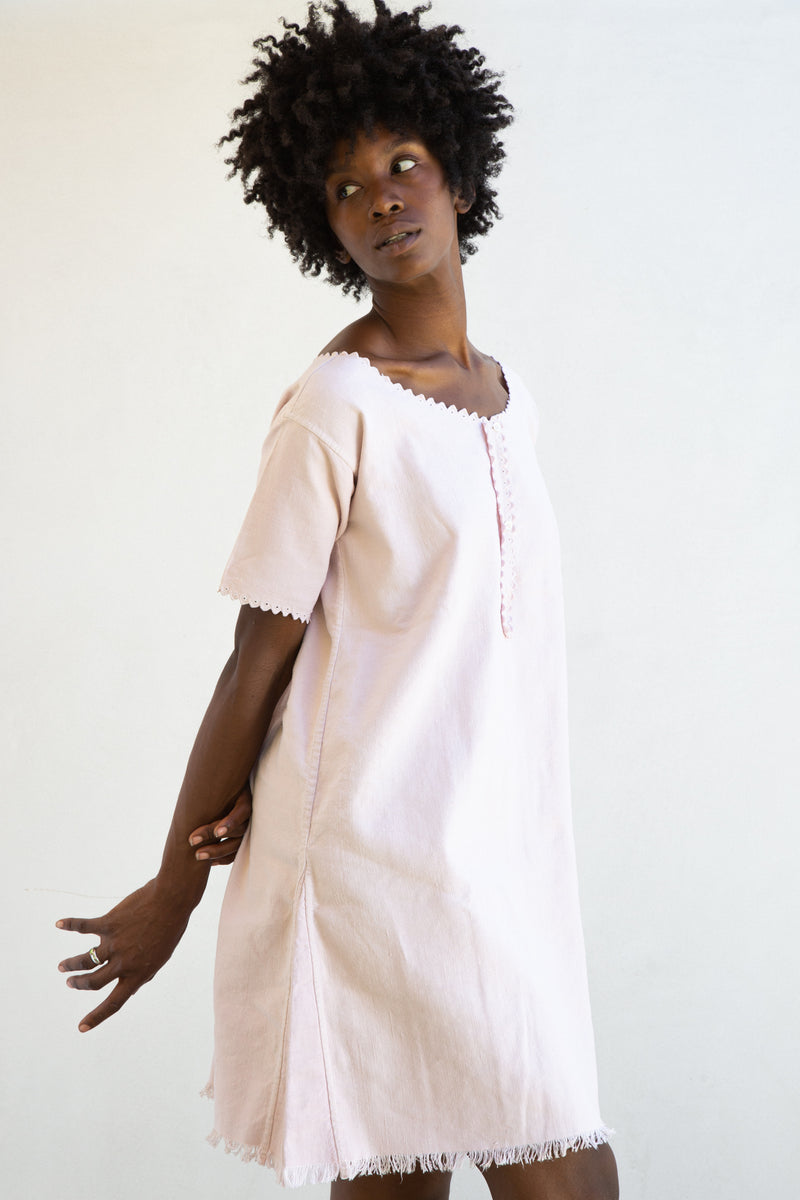 Vintage Pink French Linen Dress