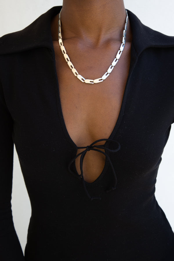 1990's Silver Modernist Panel Link Chain Necklace