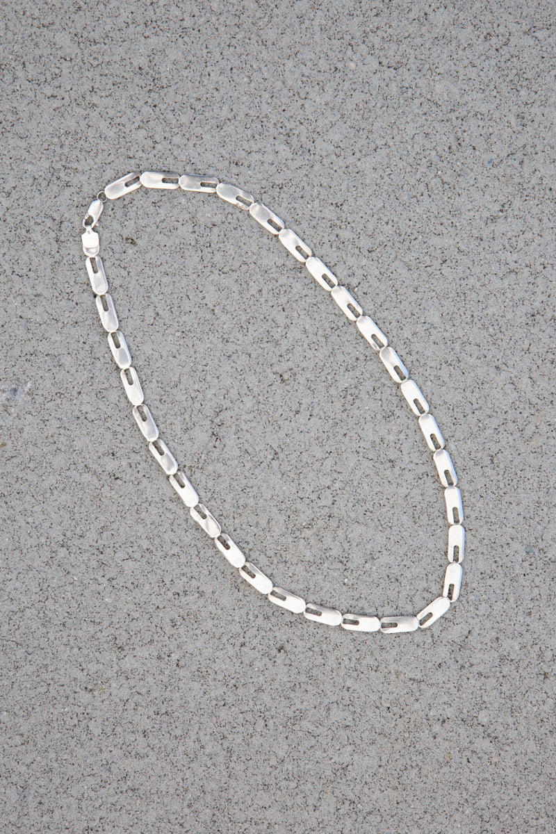 1990's Silver Modernist Panel Link Chain Necklace