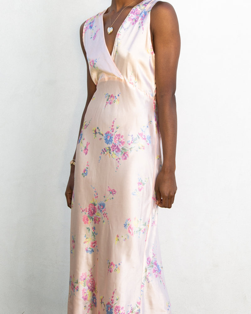1940s Satin Floral Slip and Peignor Set