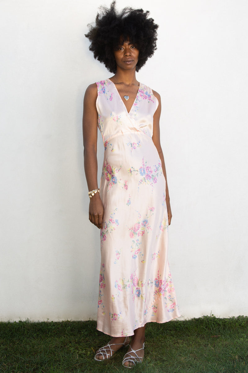 1940s Satin Floral Slip and Peignor Set