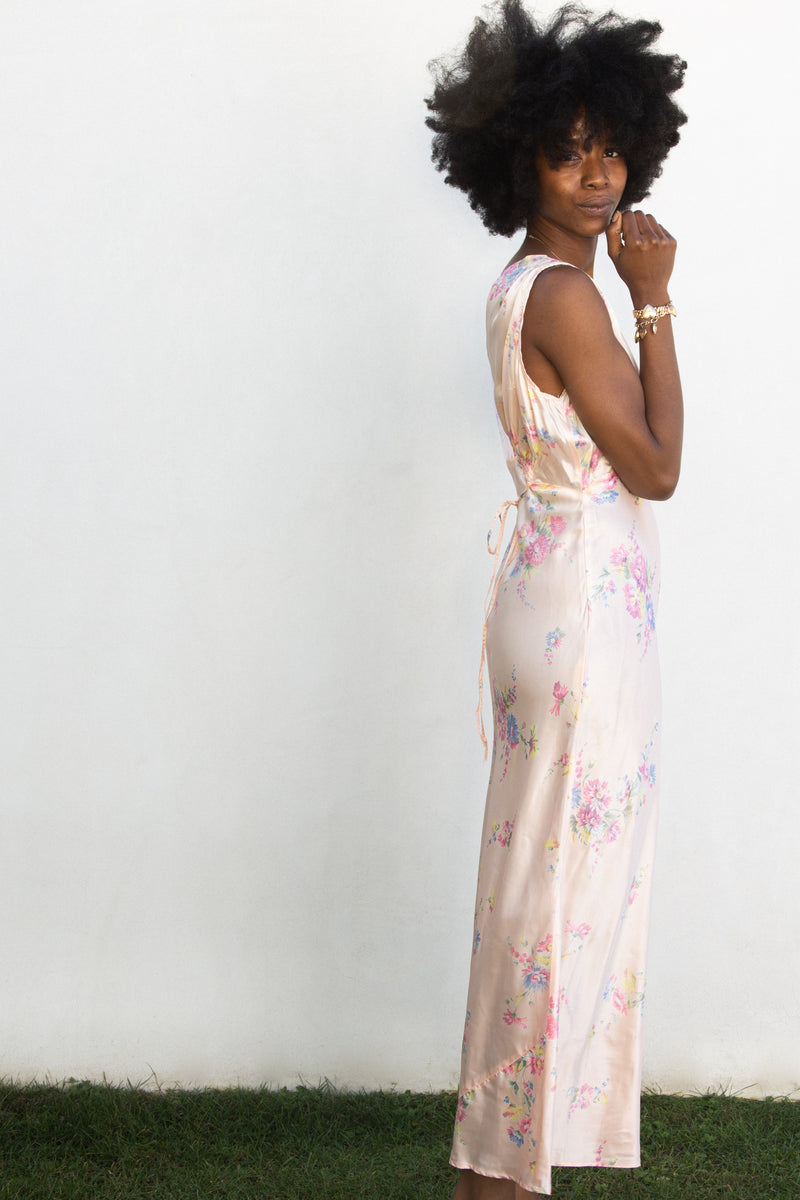 1940s Satin Floral Slip and Peignor Set