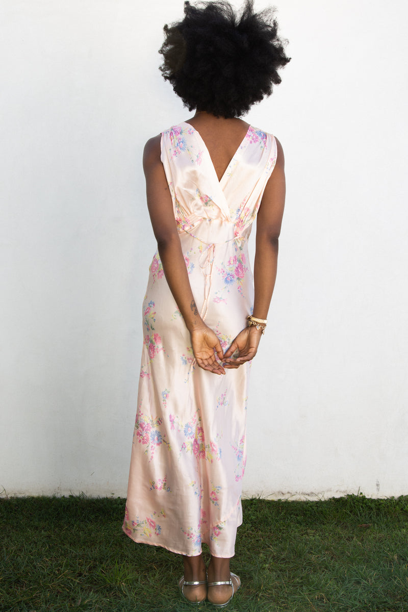 1940s Satin Floral Slip and Peignor Set
