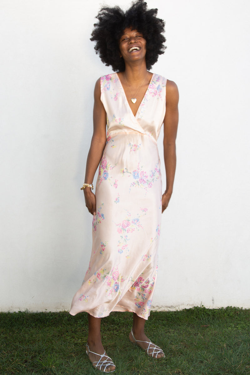 1940s Satin Floral Slip and Peignor Set