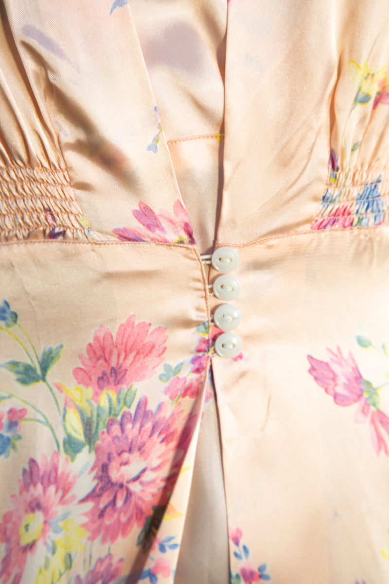 1940s Satin Floral Slip and Peignor Set