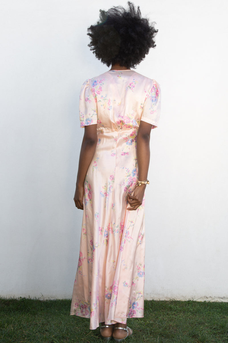 1940s Satin Floral Slip and Peignor Set