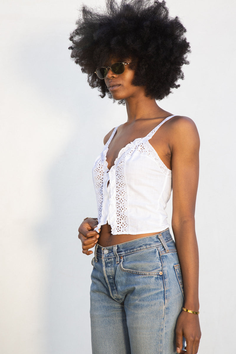 1950s White Eyelet Cami