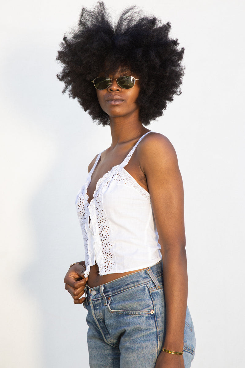 1950s White Eyelet Cami