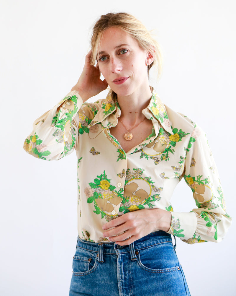 1970s Lovers Print Blouse