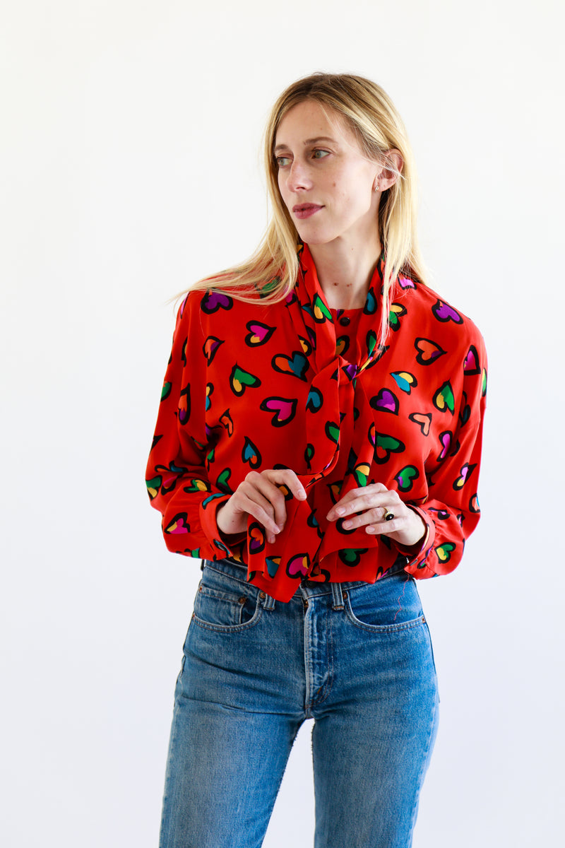 1980s Escada Heart Print Blouse