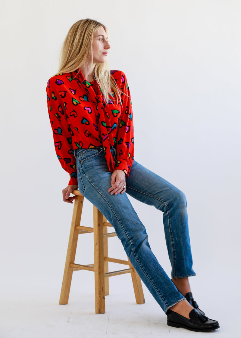 1980s Escada Heart Print Blouse