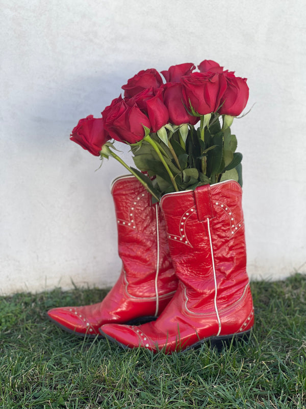 1980s Justin Red Patent Leather Cowboy Boots